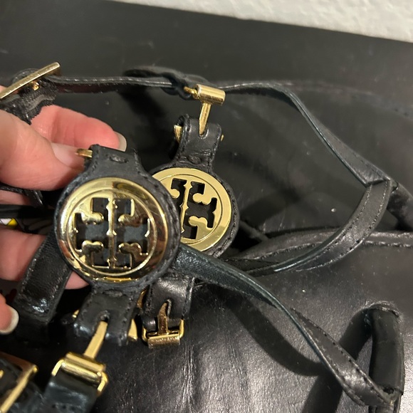 Tory Burch Black Sandals with Gold Accents - Picture 3 of 5